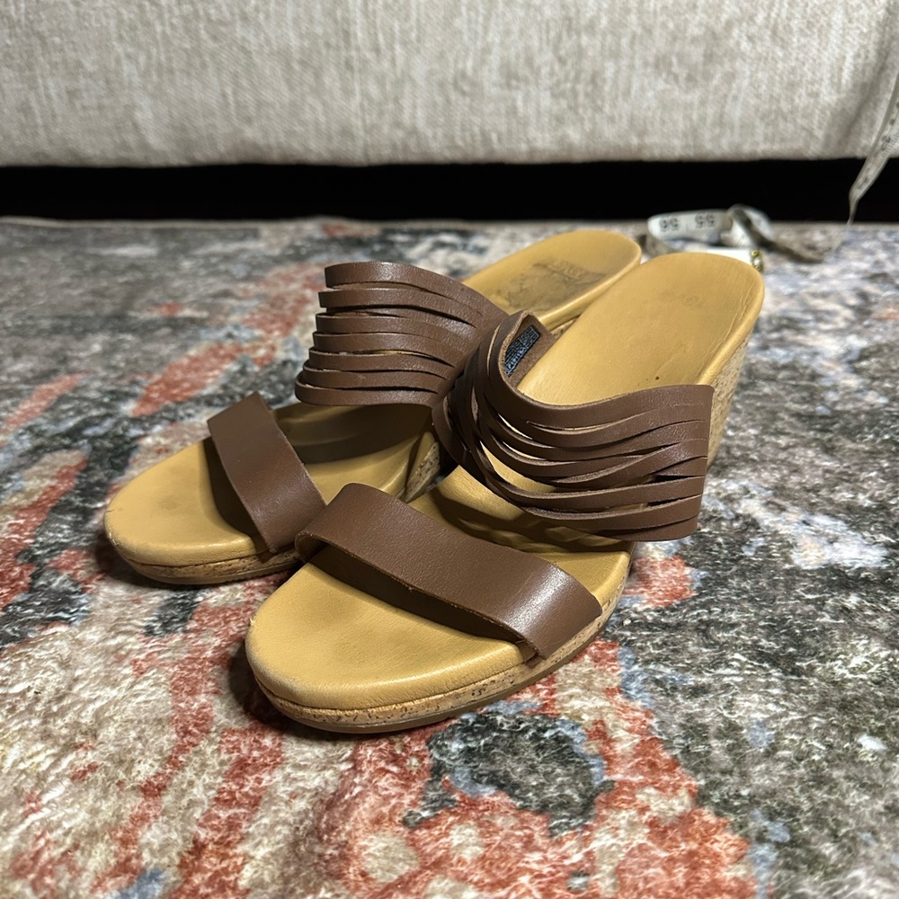 Teva Arrabelle Brown Leather Slip On Comfortable Cushioned Footbed Wedge Sandals